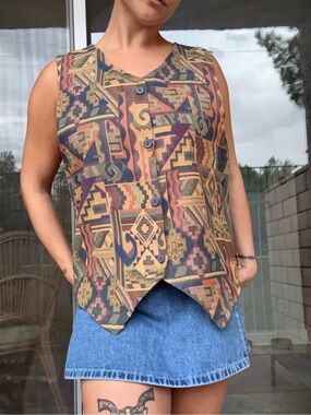 Vintage 90s Southwestern Geometric Tapestry Vest M